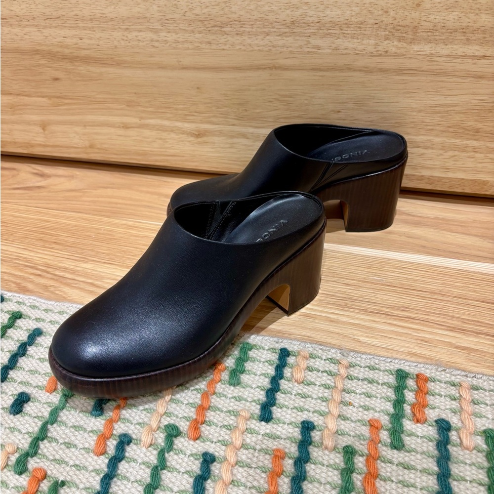 Vince Navina Black Leather Platform Mules